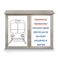 Eco-Design Outdoor Message Center with Magnetic Dry Erase White Board 42x32 Faux Wood Two-Door Cabinet