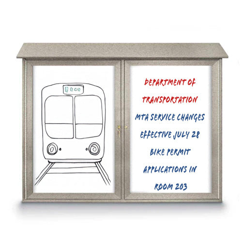 Eco-Design Outdoor Message Center with Magnetic Dry Erase White Board 42x32 Faux Wood Two-Door Cabinet
