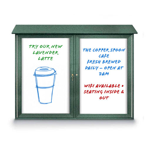 Eco-Design Outdoor Message Center with Magnetic Dry Erase White Board 40x50 Faux Wood Two Door Cabinet