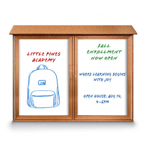Eco-Design Outdoor Message Center with Magnetic Dry Erase White Board 40x40 Faux Wood Two Door Cabinet