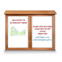 Eco-Design Outdoor Message Center with Magnetic Dry Erase White Board 60x30 Faux Wood Two Door Cabinet