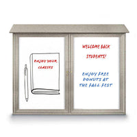 Eco-Design Outdoor Message Center with Magnetic Dry Erase White Board 45x30 Faux Wood Two Door Cabinet