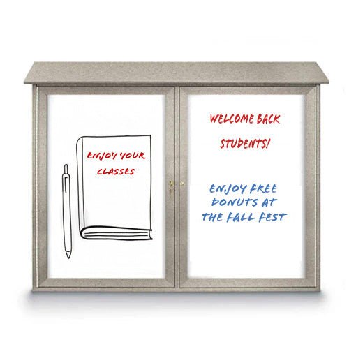 Eco-Design Outdoor Message Center with Magnetic Dry Erase White Board 45x30 Faux Wood Two Door Cabinet