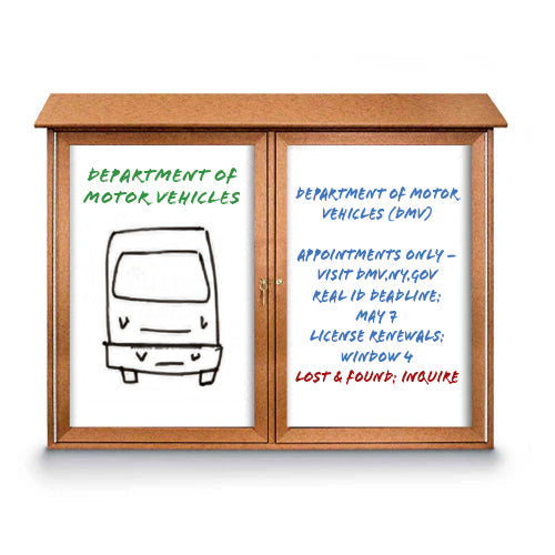 Eco-Design Outdoor Message Center with Magnetic Dry Erase White Board 50x40 Faux Wood Two Door Cabinet