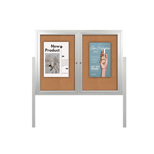Freestanding 2 Door Outdoor Enclosed Bulletin Board 50x40 with Posts