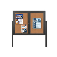 Freestanding 2 Door Outdoor Enclosed Bulletin Board 84x48 with Posts