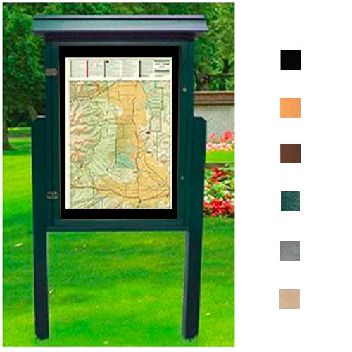 Eco-Design 28" x 42" Outdoor ULTRA-SIZE Faux Wood Information Message Board, Free-Standing with Posts, Two-Sided - Portrait Cabinet