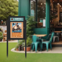 SwingCase Free-Standing 18x24 Outdoor Bulletin Board, LED Lighted with Your Message Header + Posts | Single Door Metal Cabinet