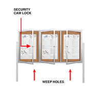 Free-Standing 3-Door Enclosed Outdoor Bulletin Board 84" x 48" with + Posts and LED Lighting