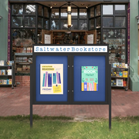 EXTREME WeatherPlus™ Radius Edge Enclosed Outdoor Bulletin Board Stand with Header | Shown in Black Finish with 2 doors