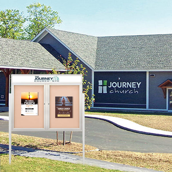 EXTREME WeatherPlus™ Outdoor Enclosed Poster Case Stand with Message Header | Perfect For Outdoor Marekting