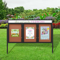 EXTREME WeatherPlus™ Outdoor Enclosed Poster Case Stand with Message Header | Shown in 3 Door Display