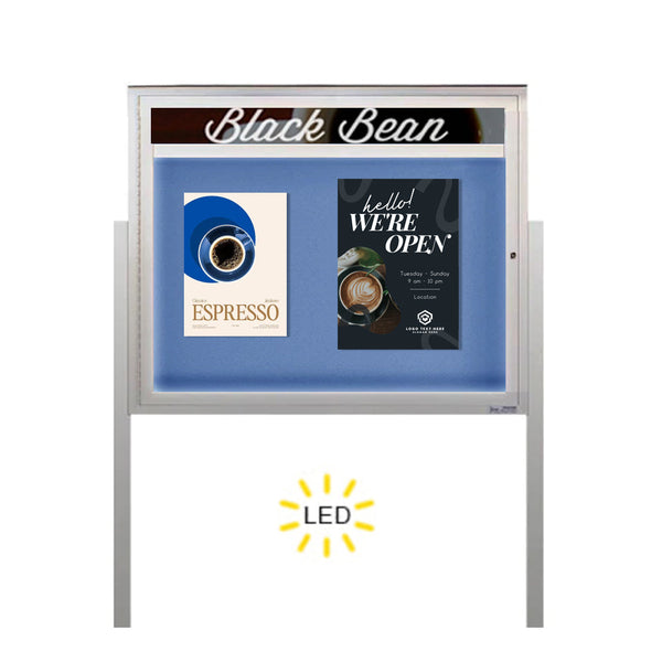 Free-Standing EXTREME WeatherPLUS™ Outdoor Enclosed Poster Case Display Cases with Personalized Message Header and LED Light, Single Door in 12+ Sizes