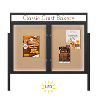 Free-Standing EXTREME WeatherPlus™ Enclosed Outdoor Poster Cases with Message Header | Multiple Locking 2 and 3 Door Display Cases | LED Lights