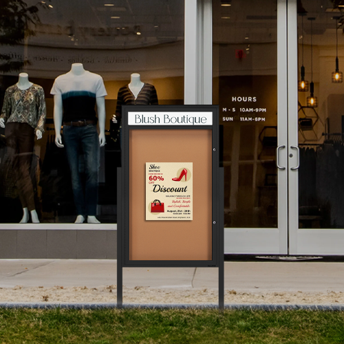 EXTREME WeatherPLUS™ XL Standing Radius Edge Outdoor Enclosed Poster Cases with Personalized Message Header | Single Door 15+ Sizes