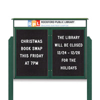52" x 40" Outdoor Message Center Letter Board and Personalized Header with Posts | Eco-Design Standing Double Door Enclosed Display Board