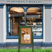 22" x 28" Outdoor Message Center Cork Board with Posts | Eco-Friendly, LEFT-Hinged Single Door, Faux Wood Information Board