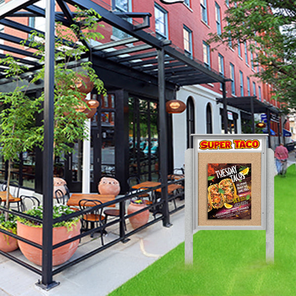 36" x 60" Outdoor Message Center Cork Board with Header and Posts (Single Door)