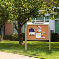 Eco-Design 20" x 30" Outdoor Message Center with Bulletin Board + Message Header | Free-Standing Faux Wood Cabinet with Posts