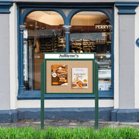 36" x 48" Viewable Area Outdoor Message Center Cork Board with Posts + Header | XL Single Door - Recycled, Eco-Design Faux Wood