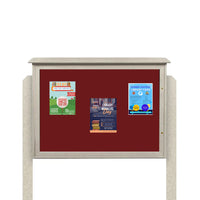 Eco-Design Outdoor Message Center 24"x 48" with Posts | Single Door Information Cork Bulletin Board - Faux Wood Cabinet in Six Finishes