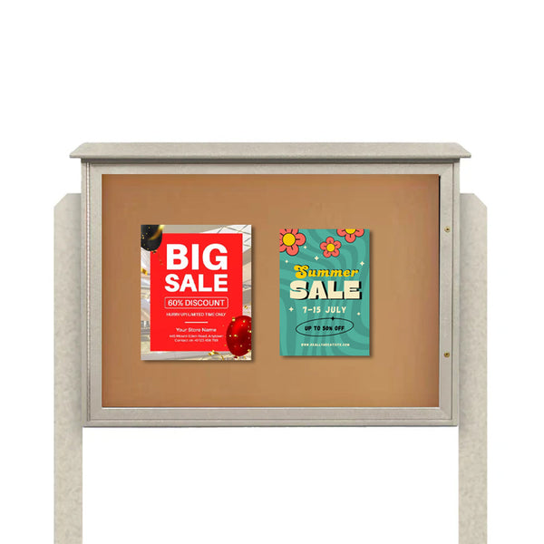 XL Outdoor Message Center Stand 36 x 60 with Cork Bulletin Board and Two Posts | TOP Hinged Single Door Information Board | Eco-Design