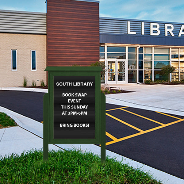 Outdoor Message Center Letter Board 60" x 36" with Posts | TOP Hinged - Single Door Information Board