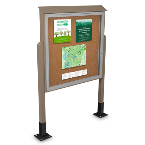 Eco-Design Outdoor Message Center 48 x 60 Bulletin Board with Posts | XL Single Metal Door Information Board + 6 Faux Wood Finishes
