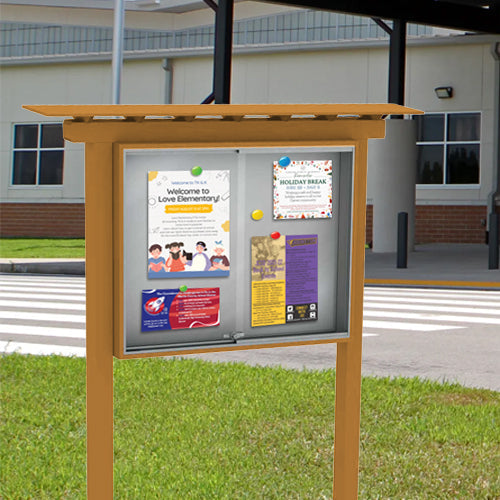 Eco-Design, Outdoor Classroom Free-Standing Sliding Doors Cabinet 52 x 40 with Dry-Erase Acrylic White Board Surface