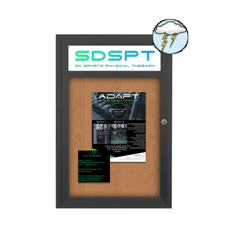 All-Weather Outdoor Enclosed Bulletin Board Display Case 11x17 With Your Message Header and Single Door Metal Cabinet