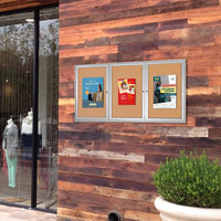 84 x 36 Enclosed Outdoor Bulletin Boards with Lights (3 DOORS) | Silver Frame Finish