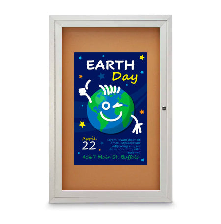 18x24 Outdoor LED Lighted Enclosed Cork Bulletin Boards | Wall, Lockable Single Door Metal Display Cabinet