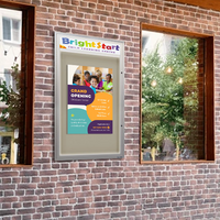 EXTREME WeatherPLUS™ XL Radius Edge Outdoor Enclosed Bulletin Boards Personalized Header + LED LIGHTS | Shown In Silver Frame