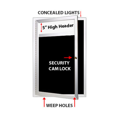 Extra Large Outdoor LED Lighted Enclosed Letter Boards with Message Header with XL Single Locking Door in 15+ Sizes and Custom Sizes