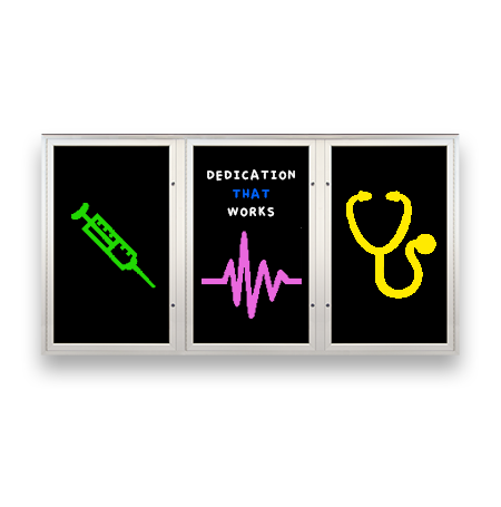 Extreme WeatherPlus™ 2 and 3-Door Outdoor Radius Edge Display Cases with Dry Erase Markerboards and Magnetic Porcelain-on-Steel Black Board Writing Surface in 35+ Sizes