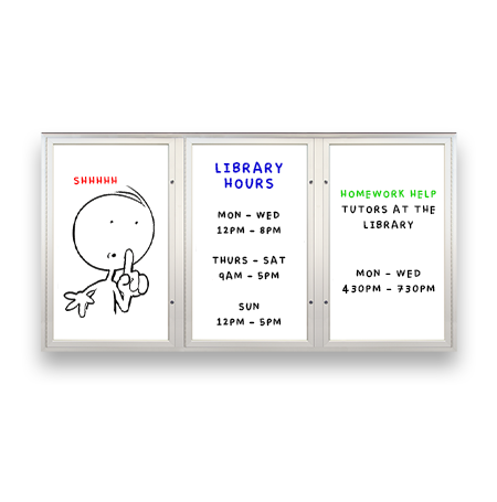 Extreme WeatherPlus™ 2 and 3 Door Outdoor Dry Erase White Boards - Magnetic Porcelain-on-Steel, in 35+ Display Cases Sizes