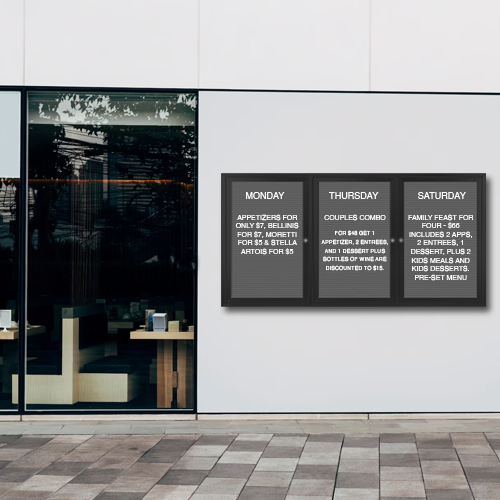 EXTREME WeatherPLUS Radius Edge Multi-Door Outdoor Enclosed Letter Boards | Shown in Black finish with 3 Locking Doors