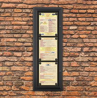 Outdoor Enclosed Magnetic Restaurant Menu Display Case | Tall, Wall Mount Metal Cabinet Holds Three 11" x 14" Portrait Menus STACKED