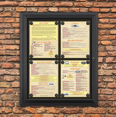 Outdoor Enclosed Magnetic Restaurant Menu Display Case | 11" x 14" Portrait | Holds Four Portrait Menus 2 TOP 2 BOTTOM