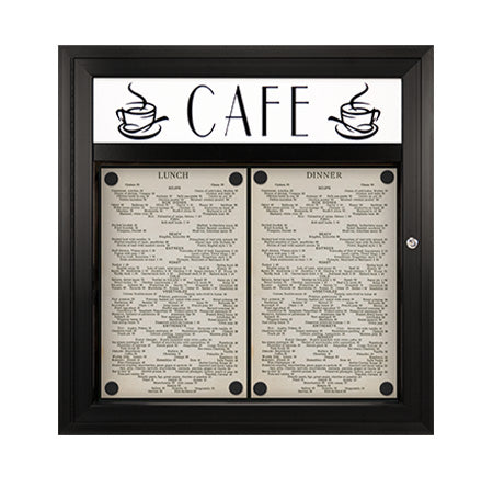 MAGNETIC Outdoor Enclosed Menu Case 29x30 with Pre-Printed Restaurant Menu Display Header | CAFE | MENU | BISTRO | TODAY'S SPECIALS + Custom Headers