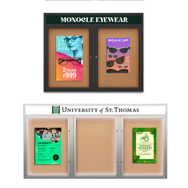EXTREME WeatherPlus™ Enclosed Outdoor Poster Cases Include Message Header with Locking 2 and 3 Door Display Cases