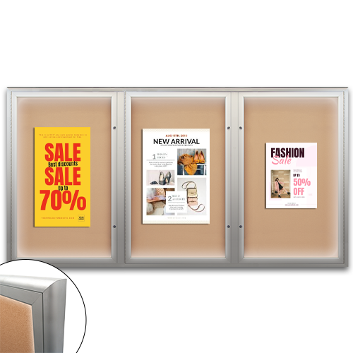 EXTREME WeatherPlus™ Enclosed Radius Edge Outdoor Poster Cases with LED Lights | Shown In 3-Door Frame