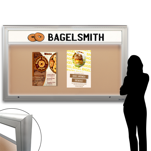 EXTREME WeatherPLUS™ XL Radius Edge Outdoor Enclosed Poster Cases Personalized Header + LED LIGHTS | Shown In Landscape Orientation