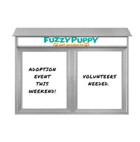 60" x 24" Outdoor Message Center - Double Door Magnetic White Dry Erase Board with Header