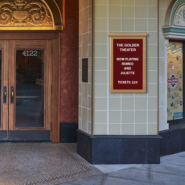 Wall Mount Outdoor Message Center Letter Board 48" x 48" | TOP Hinged - Single Door Information Board with Eco-Design Faux Wood Display Case