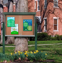 Eco-Design Free-Standing Outdoor Message Center Cork Board 45x36 with Sliding Doors Faux Wood Display Case