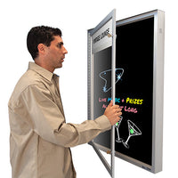 Extreme WeatherPlus Enclosed Outdoor Black Dry Erase Marker Board with Header | Shown in Satin Silver finish