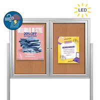 Freestanding 2 Door Enclosed Outdoor Bulletin Boards 48" x 36" with Lights + Posts