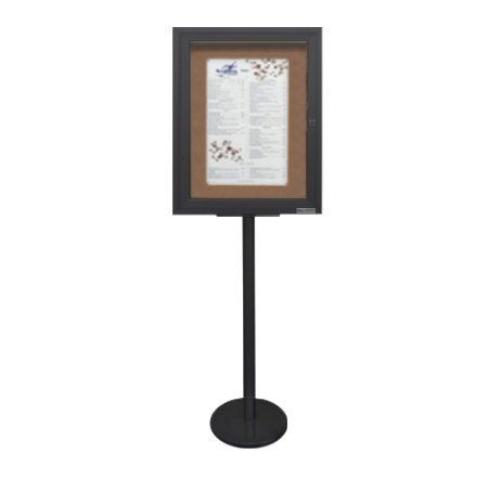 Heavy-Duty Outdoor Enclosed Bulletin Board Stand with 11 x 17  Display Case in 4 Metal Finishes