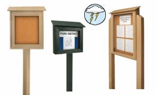 Cork Board Outdoor Message Centers w Posts (Single Door - Left Hinged) - SIZES REFER to VIEWING AREA